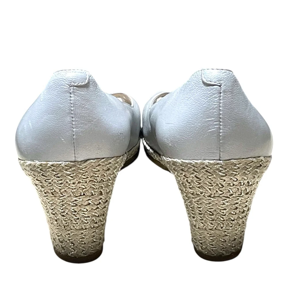 Bruno Magli Womens 6 36.5 Espadrille Wedge Open Toe Pearl Gray Made in Italy